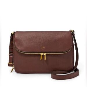 Fossil Preston Chocolate Brown Flap Leather Crossbody Purse